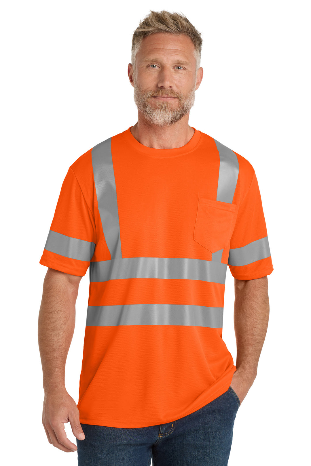 Front View of SftyOrg CornerStone ANSI 107 Class 3 Mesh Tee. CS202