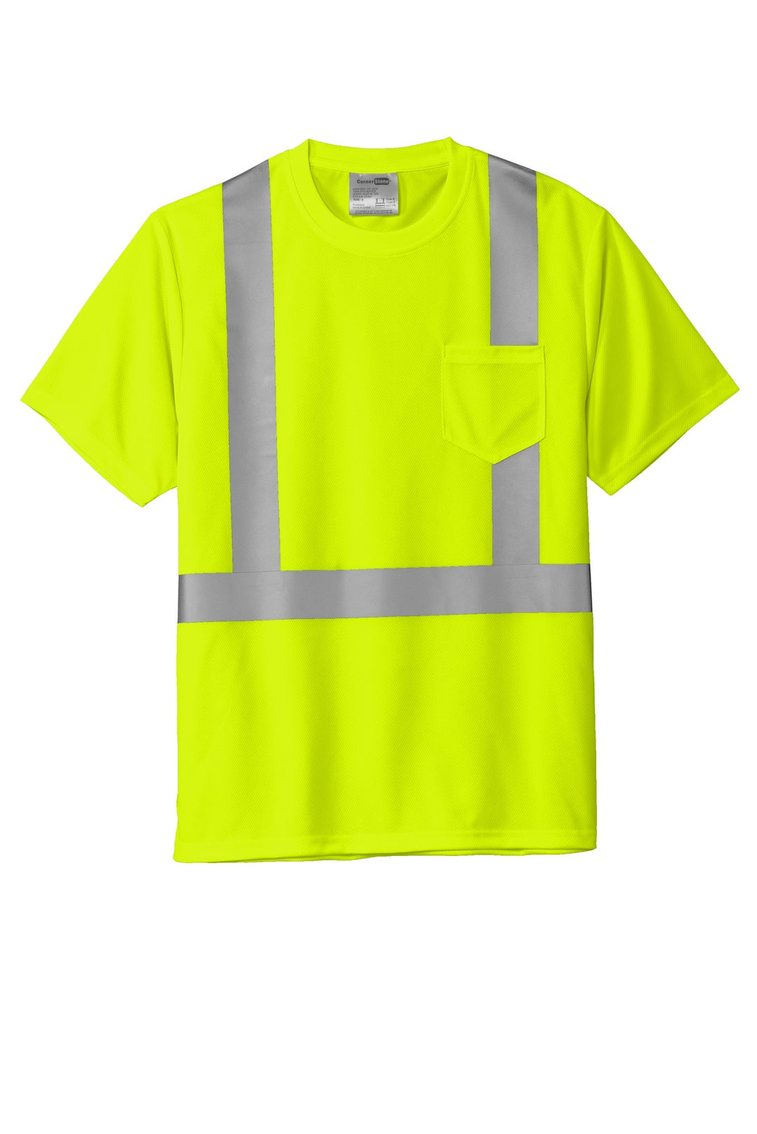 Front View of SftyYellow CornerStone ANSI 107 Class 2 Mesh Tee. CS200