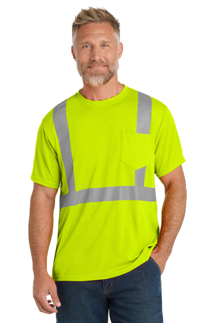 Front View of SftyYellow CornerStone ANSI 107 Class 2 Mesh Tee. CS200