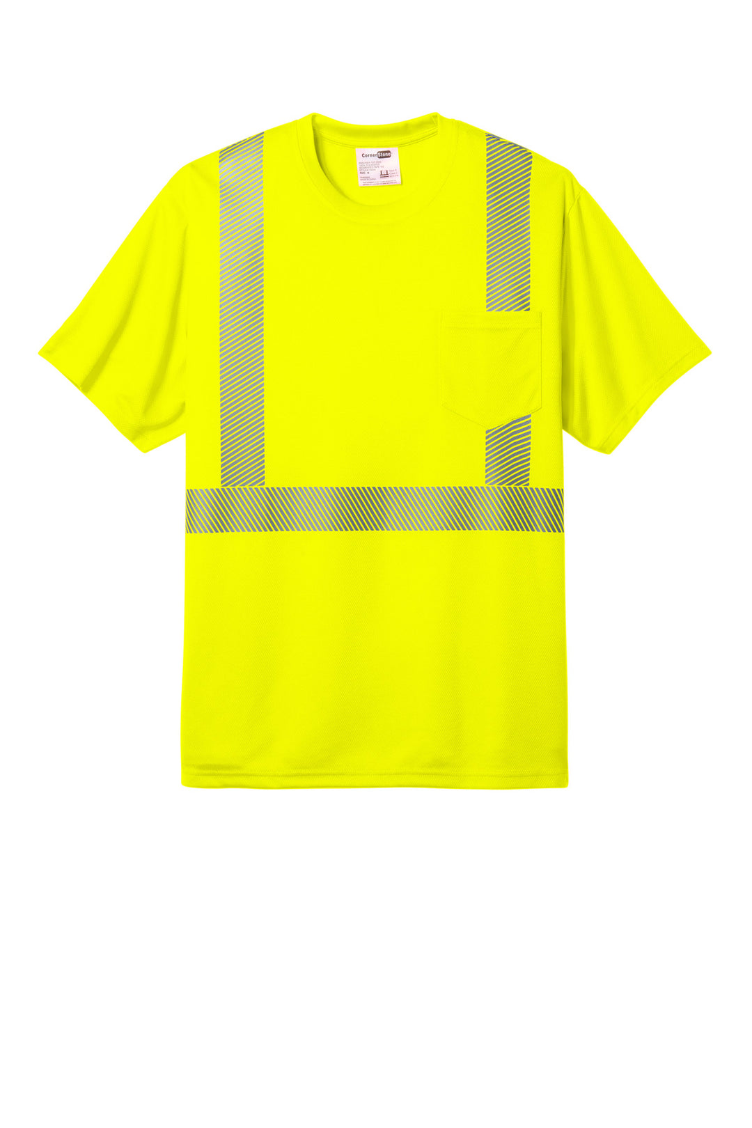 Front View of SftyYellow CornerStone ANSI 107 Class 2 Segmented Tape Tee CS204