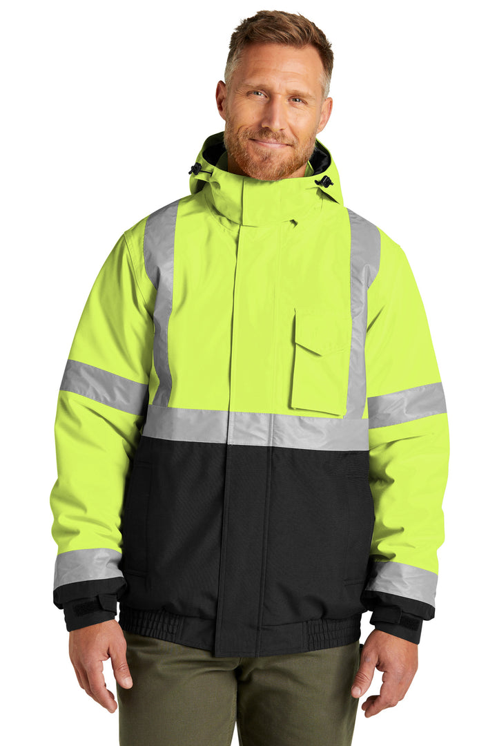Front View of SftyYellow CornerStone ANSI 107 Class 3 Economy Waterproof Insulated Bomber Jacket CSJ500