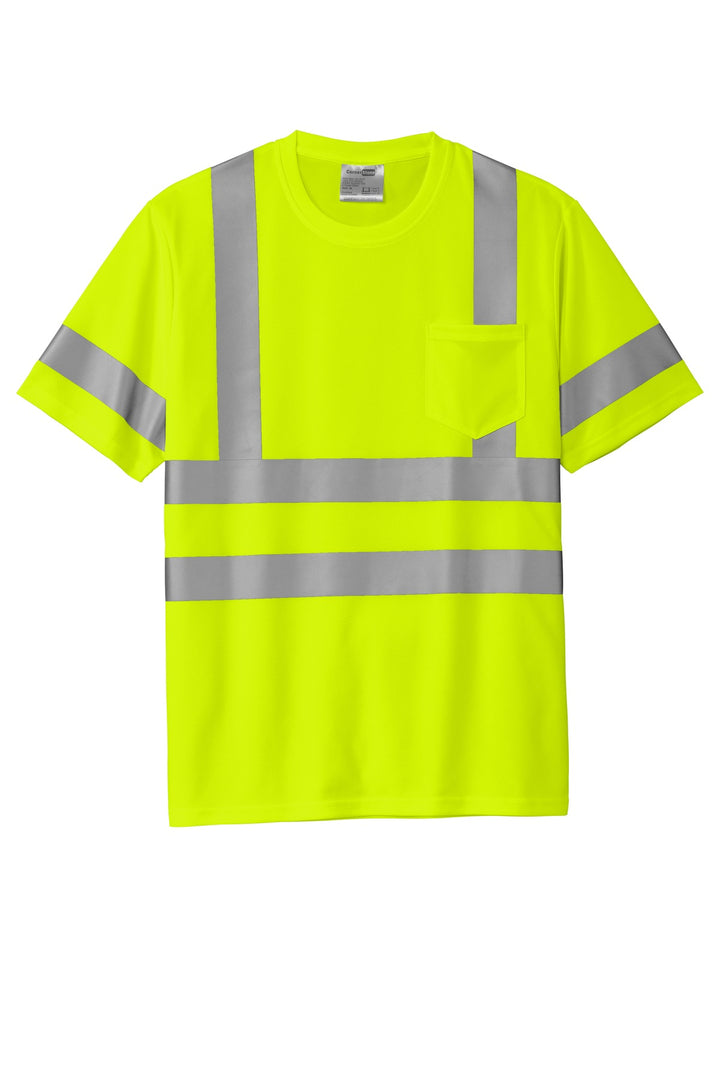 Front View of SftyYellow CornerStone ANSI 107 Class 3 Mesh Tee. CS202