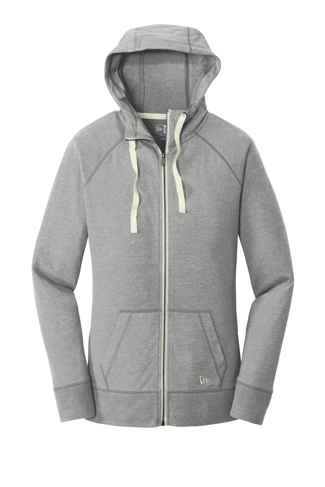 Front View of Shadow Grey He New Era Women's Sueded Cotton Blend Full-Zip Hoodie. LNEA122