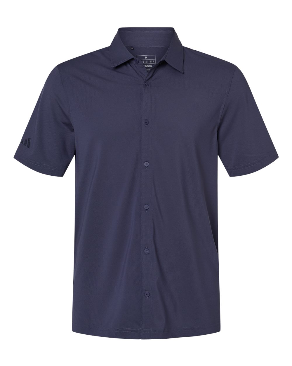 Front View of Shadow Navy Button Down Short Sleeve Shirt - A595