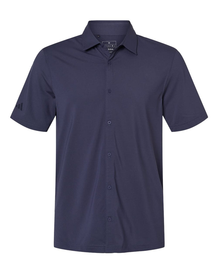 Front View of Shadow Navy Button Down Short Sleeve Shirt - A595