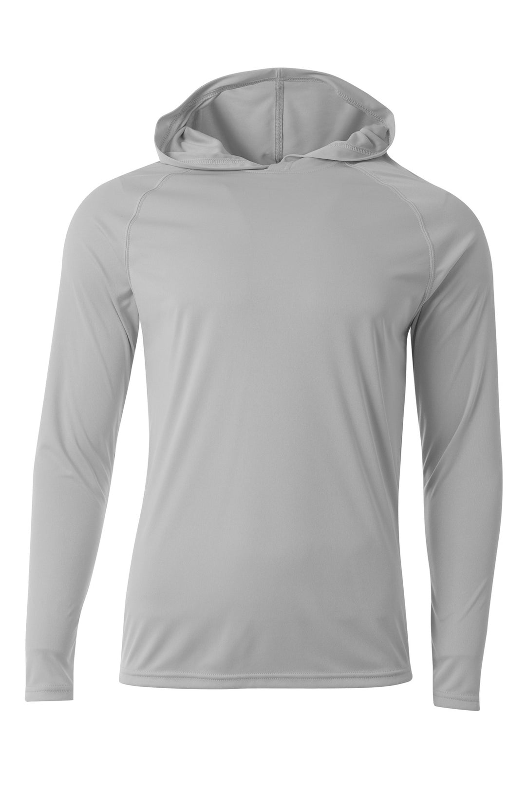 Front View of Silver A4 Cooling Performance Long Sleeve Hooded Tee A4N3409