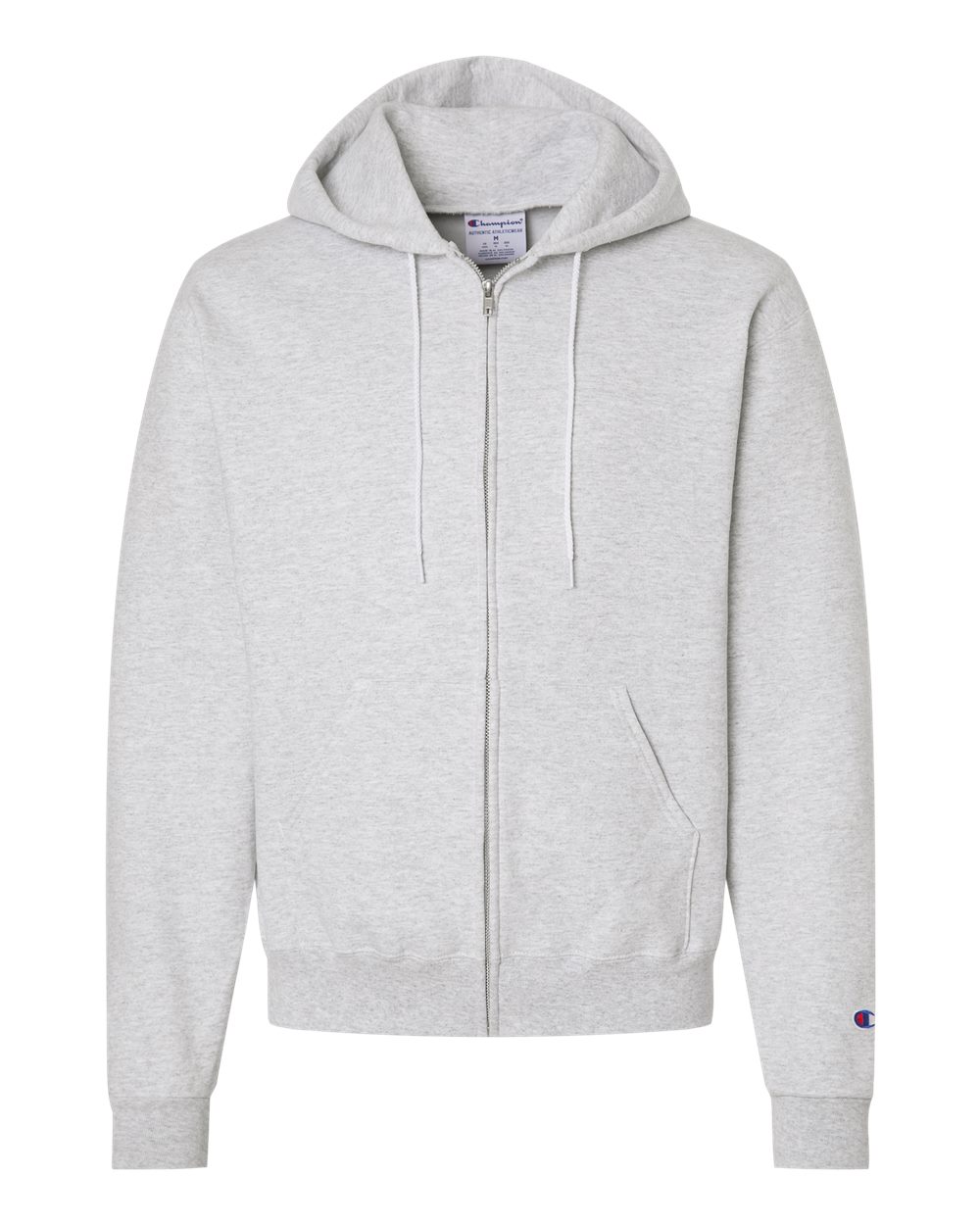 Front View of Silver Grey Powerblend® Full-Zip Hooded Sweatshirt - S800