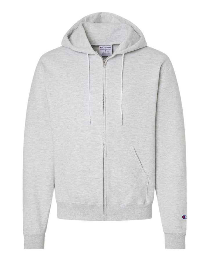 Front View of Silver Grey Powerblend® Full-Zip Hooded Sweatshirt - S800