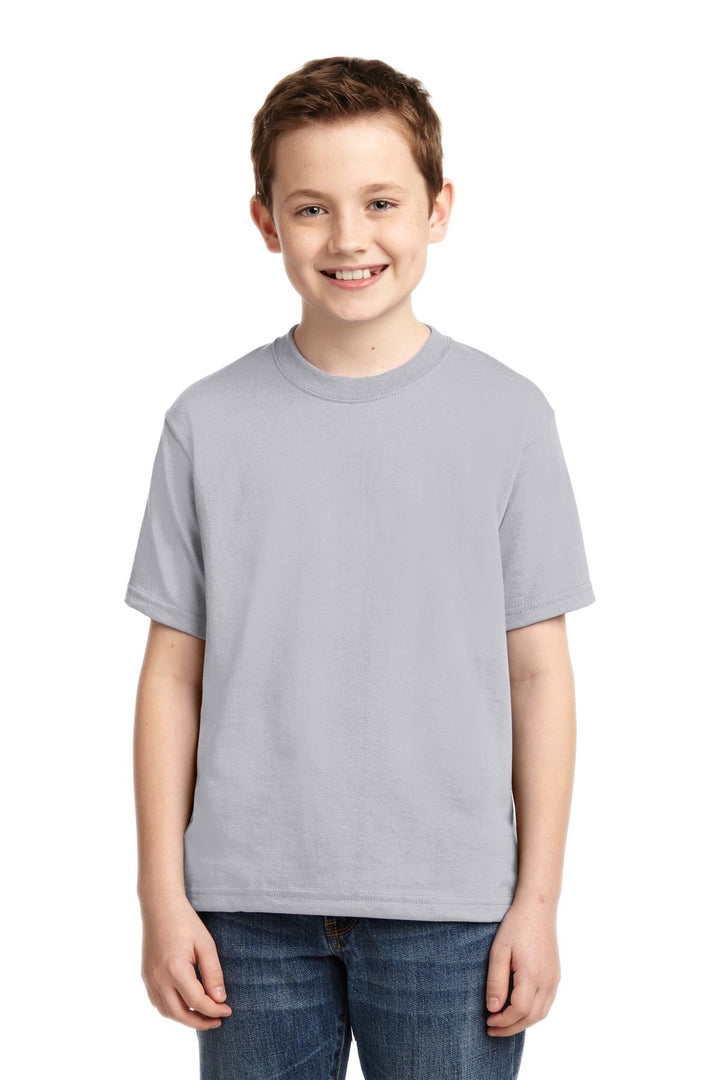 Front View of Silver Jerzees - Youth Dri-Power 50/50 Cotton/Poly T-Shirt. 29B