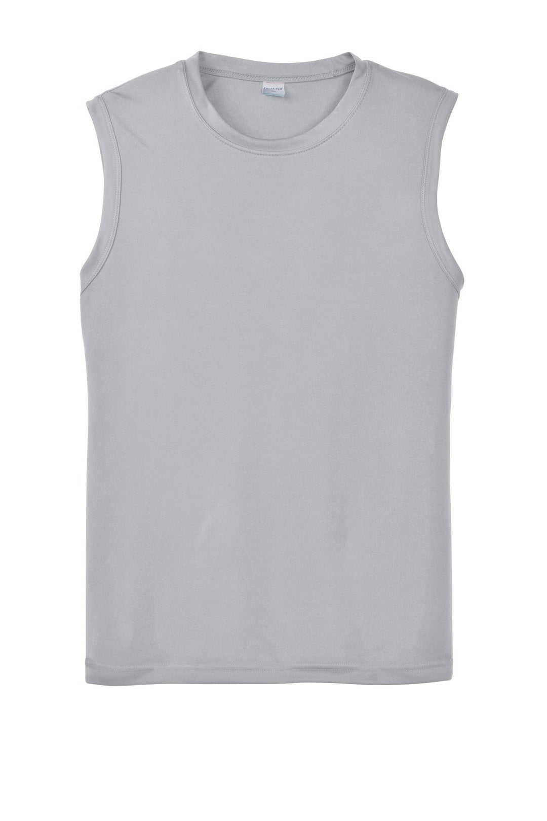 Front View of Silver Sport-Tek Sleeveless PosiCharge Competitor Tee. ST352