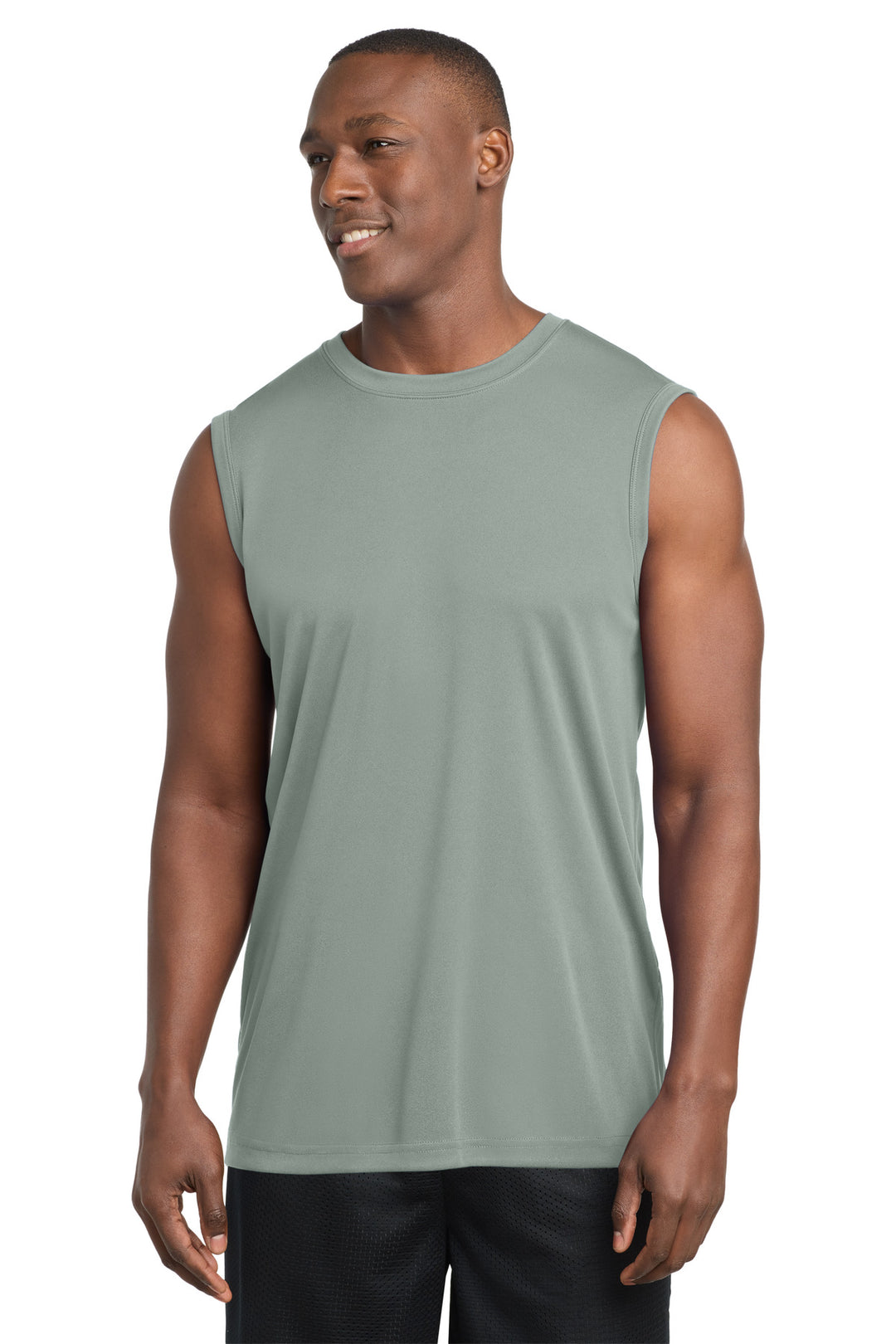 Front View of Silver Sport-Tek Sleeveless PosiCharge Competitor Tee. ST352
