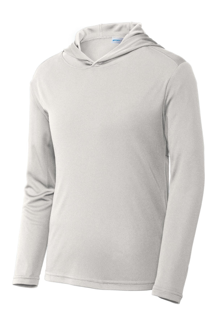 Front View of Silver Sport-Tek Youth PosiCharge Competitor Hooded Pullover. YST358