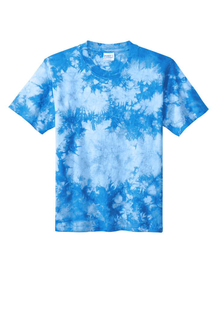 Front View of Sky Blue Port & Company Youth Crystal Tie-Dye Tee PC145Y