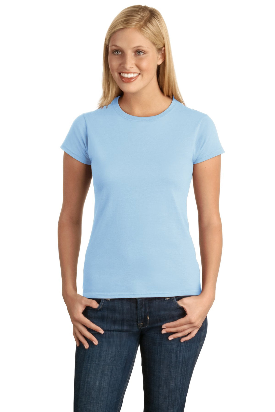 Front View of Sky Gildan Softstyle Women's T-Shirt. 64000L