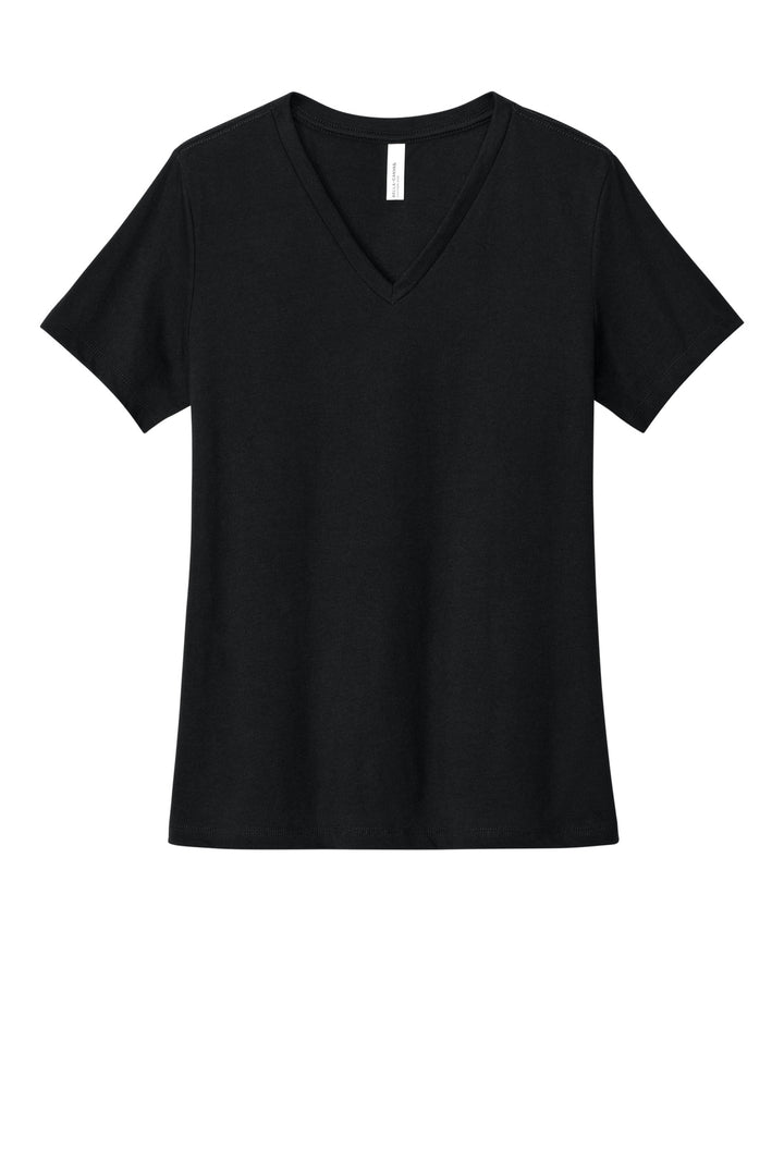 Front View of SldBkBlend BELLA+CANVAS Women's Relaxed Heather CVC V-Neck Tee BC6405CVC