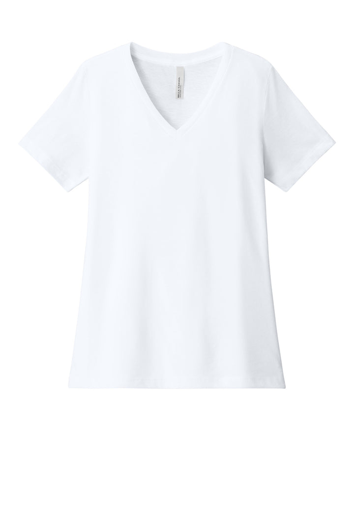 Front View of SldWhBlend BELLA+CANVAS Women's Relaxed Heather CVC V-Neck Tee BC6405CVC