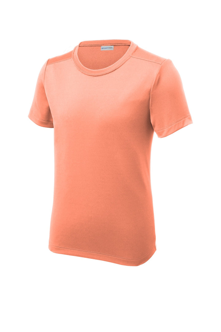 Front View of Soft Coral Sport-Tek Youth Posi-UV Pro Tee. YST420