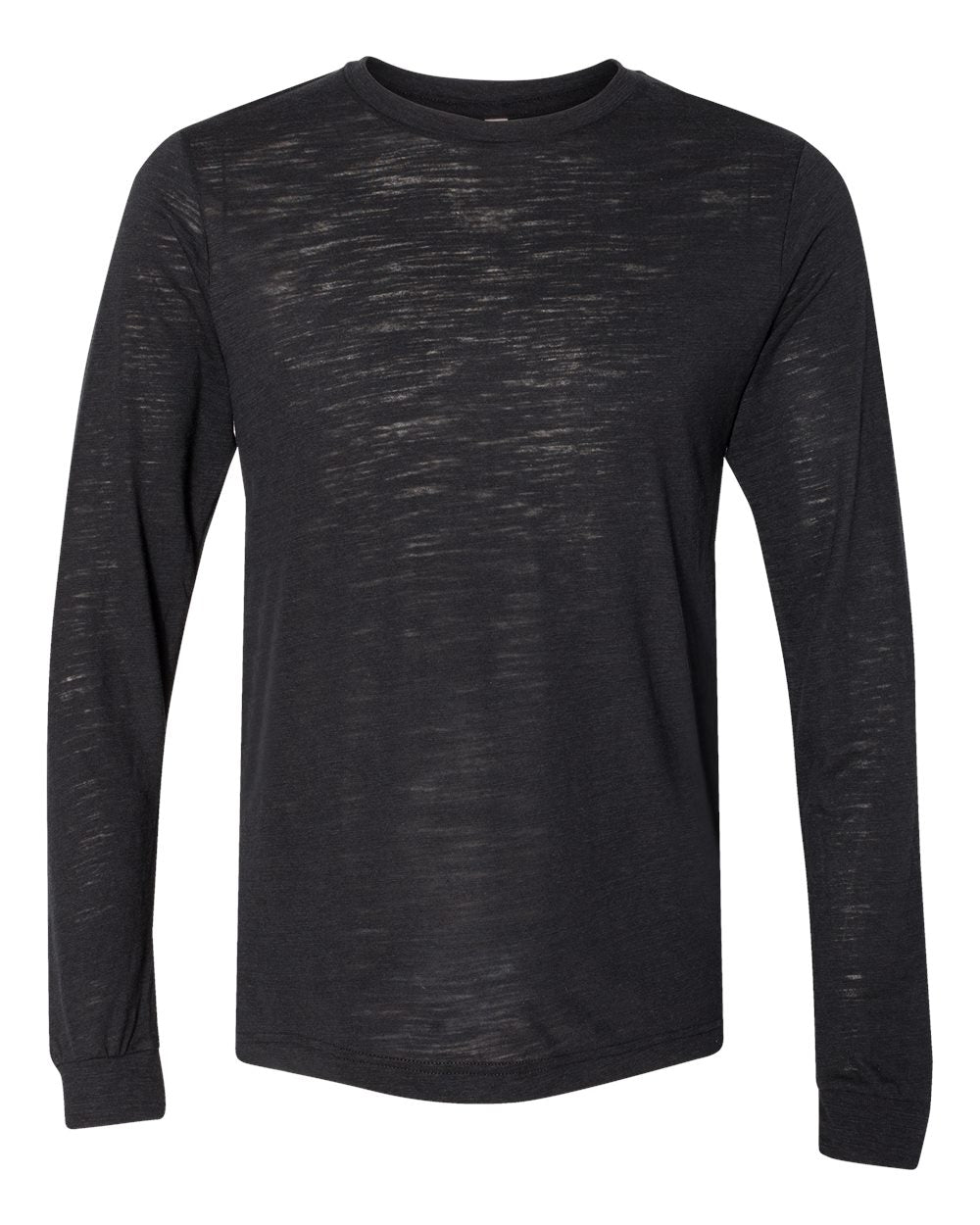 Front View of Solid Black Slub Jersey Long Sleeve Tee - 3501