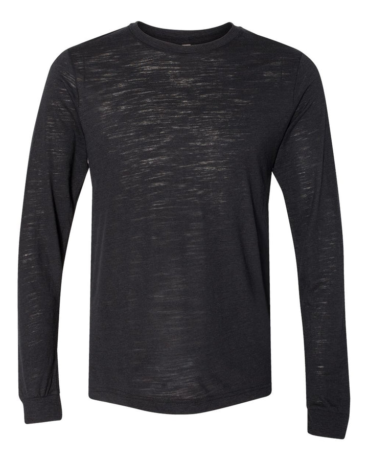 Front View of Solid Black Slub Jersey Long Sleeve Tee - 3501