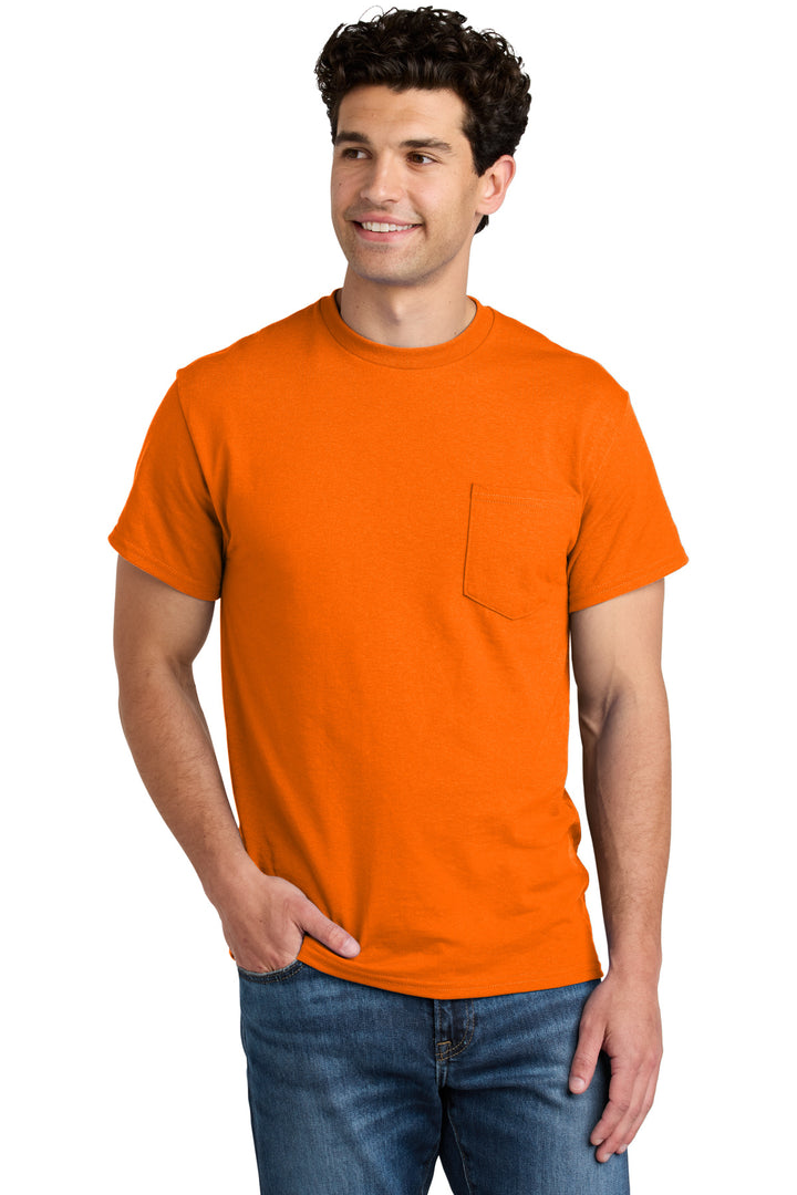 Front View of SOrange Gildan - DryBlend 50 Cotton/50 Poly Pocket T-Shirt. 8300