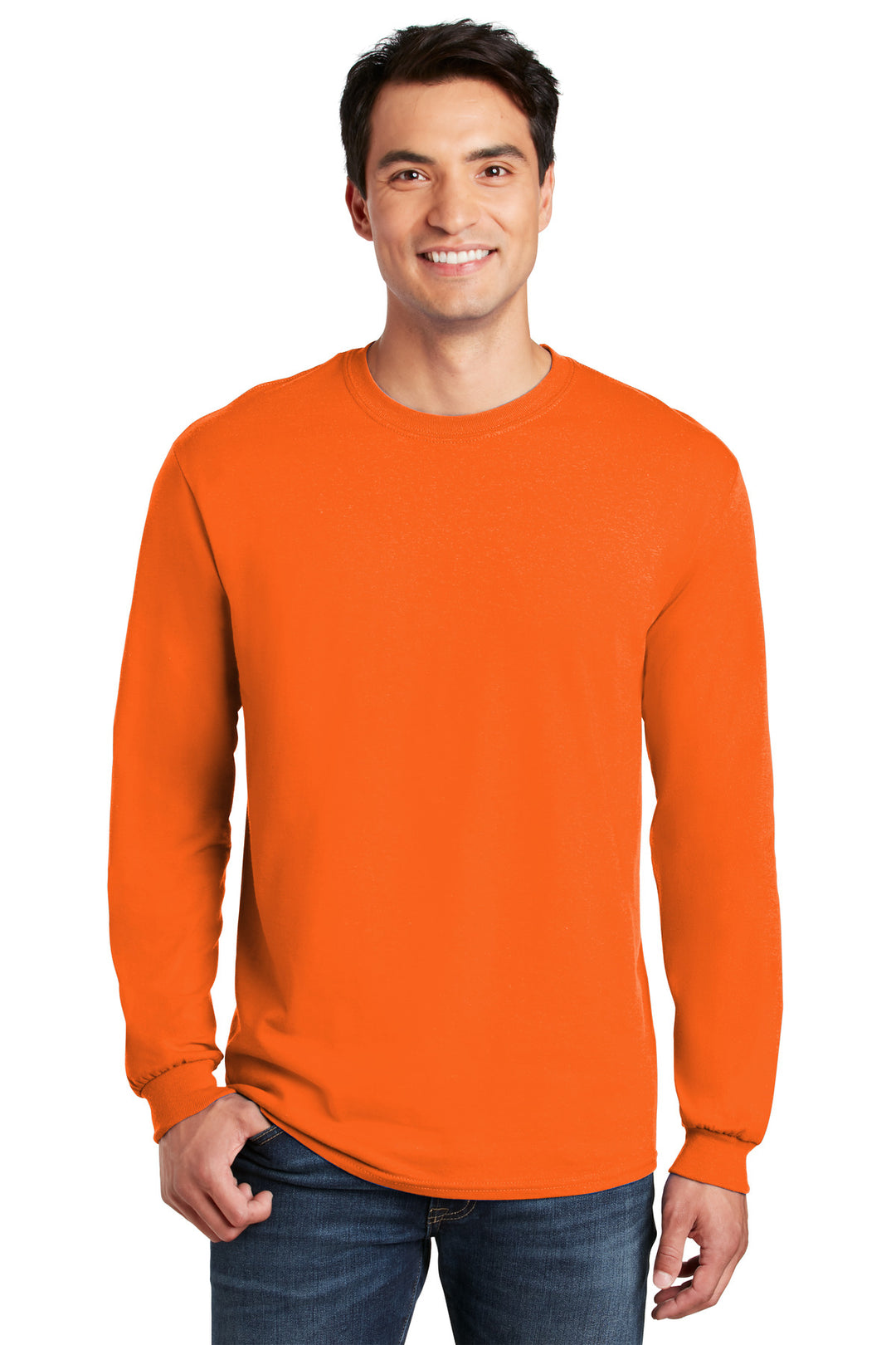 Front View of SOrange Gildan - Heavy Cotton 100% Cotton Long Sleeve T-Shirt. 5400