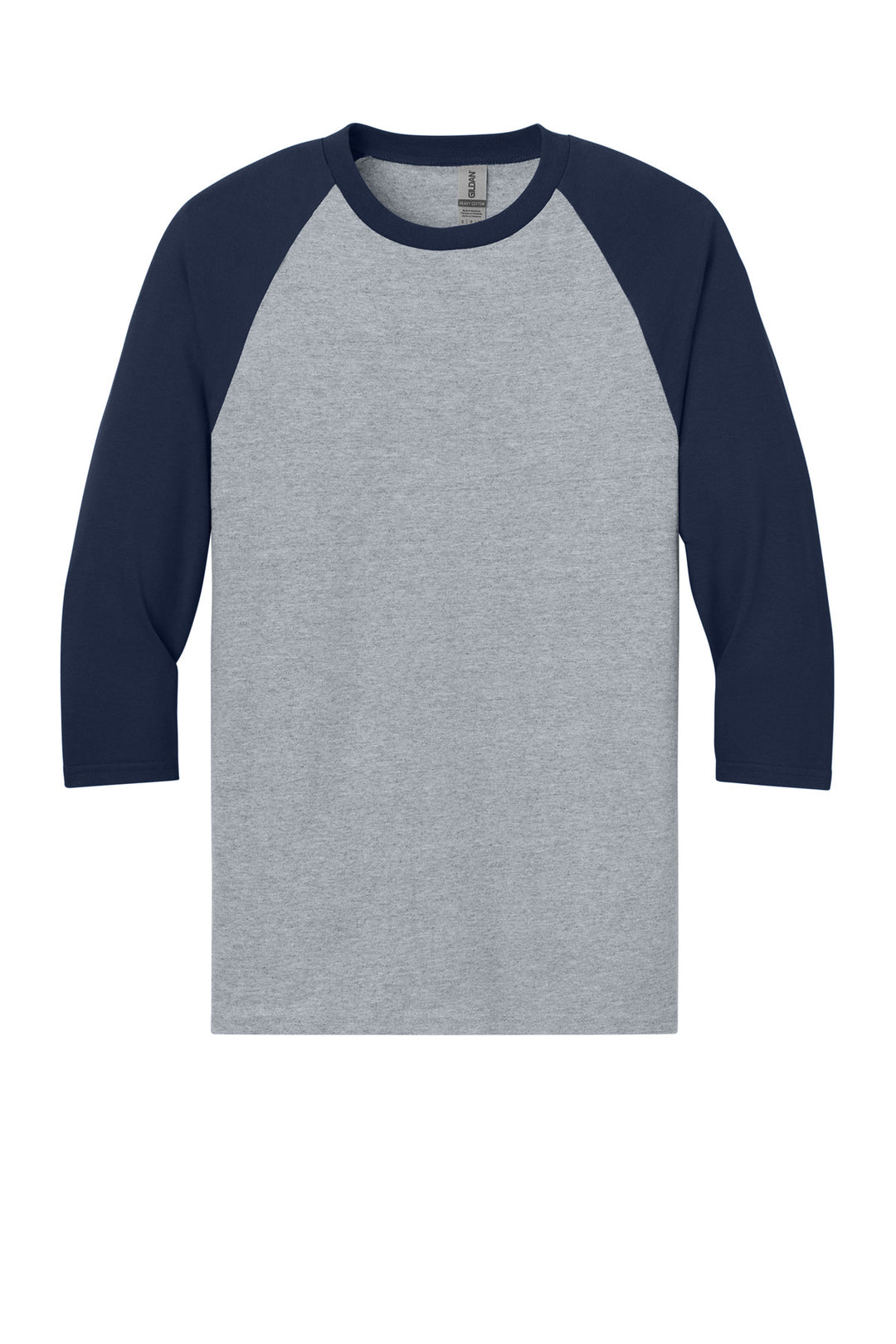 Front View of SpGTrimNvy Gildan Heavy Cotton 3/4-Sleeve Raglan T-Shirt. 5700