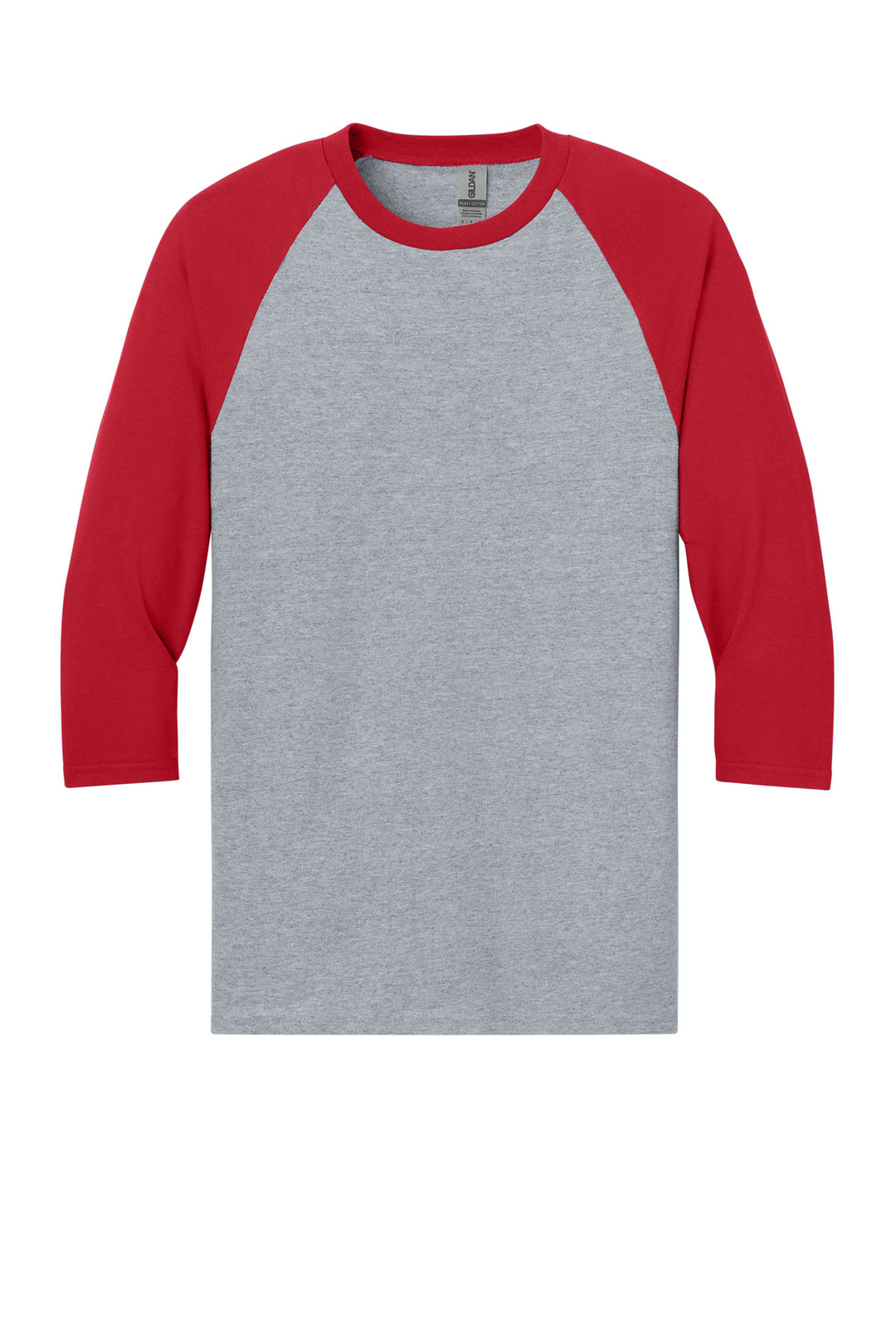 Front View of SpGTrimRed Gildan Heavy Cotton 3/4-Sleeve Raglan T-Shirt. 5700