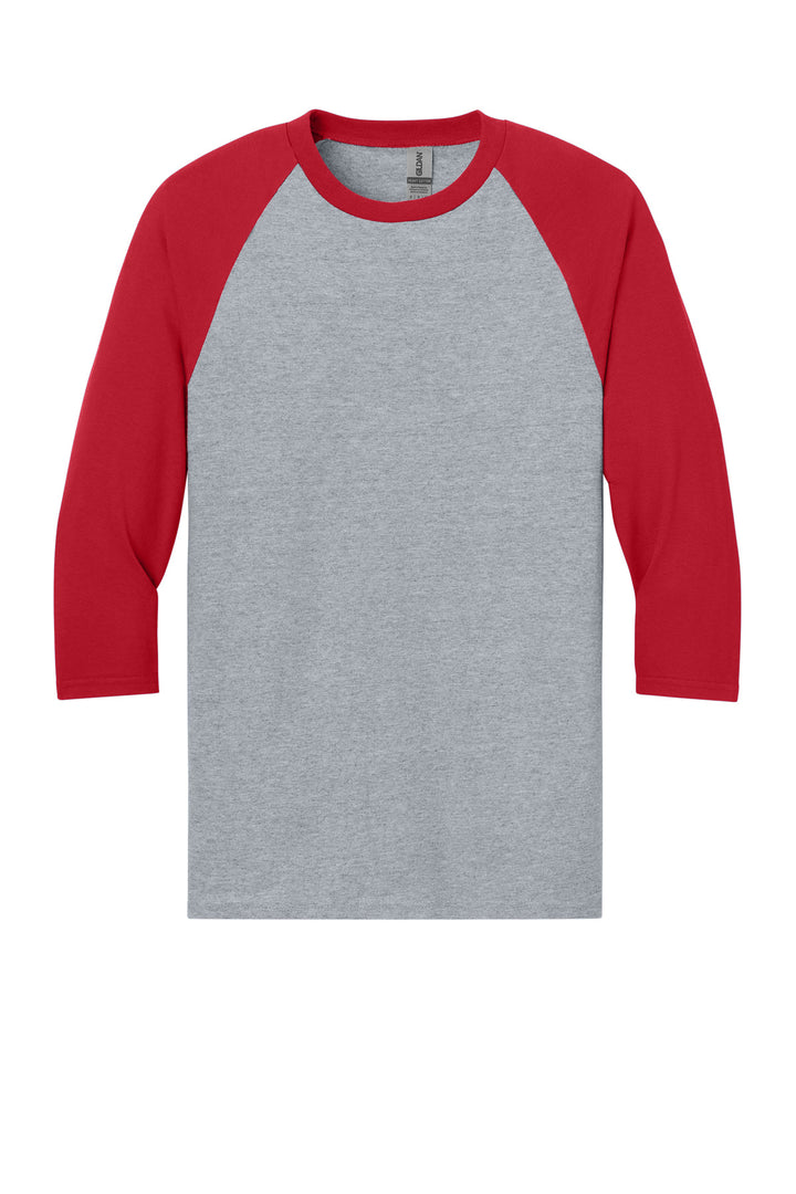 Front View of SpGTrimRed Gildan Heavy Cotton 3/4-Sleeve Raglan T-Shirt. 5700