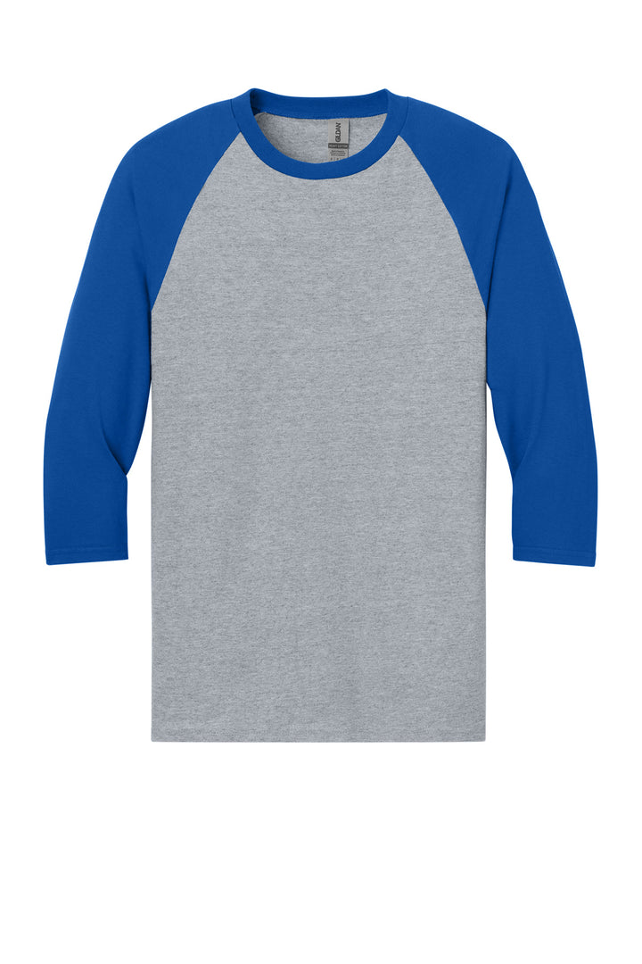 Front View of SpGTrimRyl Gildan Heavy Cotton 3/4-Sleeve Raglan T-Shirt. 5700