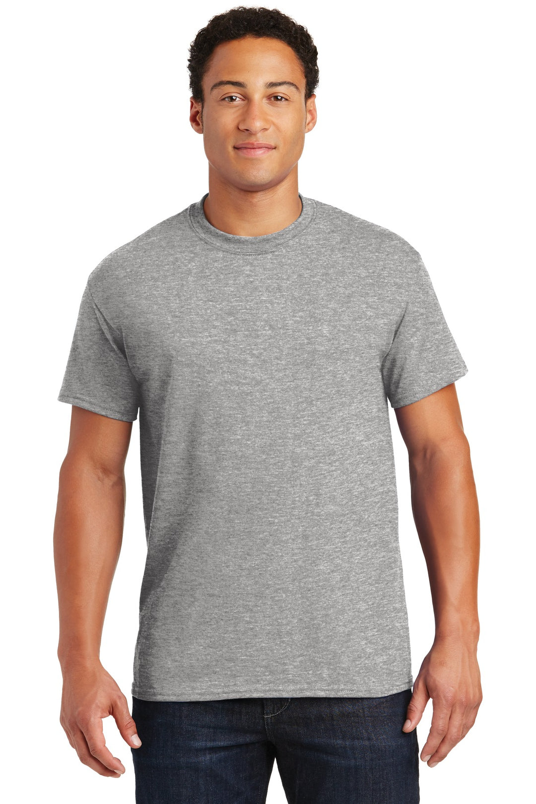 Front View of Sport Grey Gildan DryBlend 50 Cotton/50 Poly T-Shirt. 8000