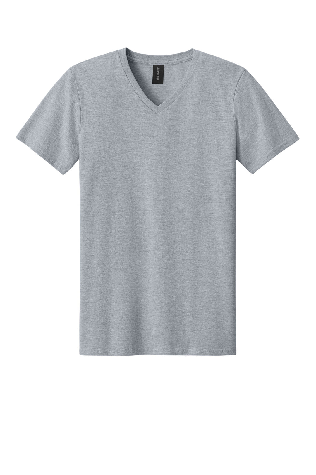 Front View of Sport Grey Gildan Softstyle V-Neck T-Shirt. 64V00