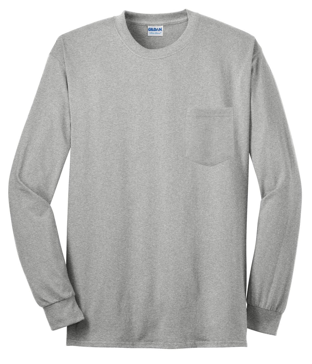 Front View of Sport Grey Gildan - Ultra Cotton 100% US Cotton Long Sleeve T-Shirt with Pocket. 2410