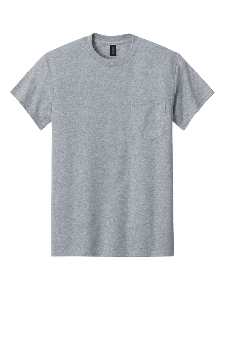 Front View of Sport Grey Gildan - Ultra Cotton 100% US Cotton T-Shirt with Pocket. 2300