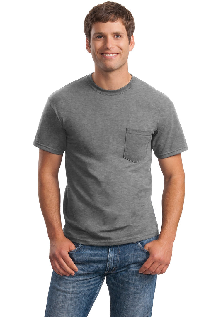 Front View of Sport Grey Gildan - Ultra Cotton 100% US Cotton T-Shirt with Pocket. 2300