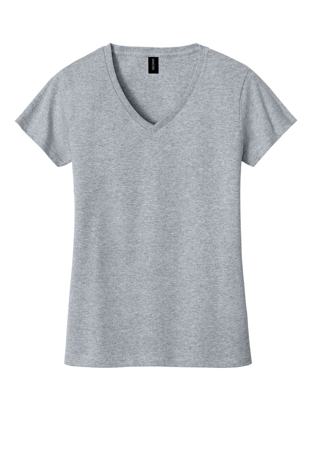 Front View of Sport Grey Gildan Women's Heavy Cotton 100% Cotton V-Neck T-Shirt. 5V00L
