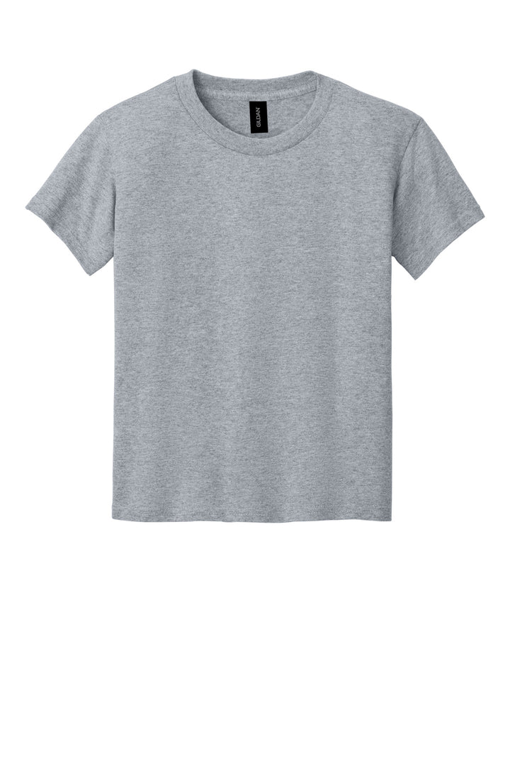 Front View of Sport Grey Gildan Youth DryBlend 50 Cotton/50 Poly T-Shirt. 8000B