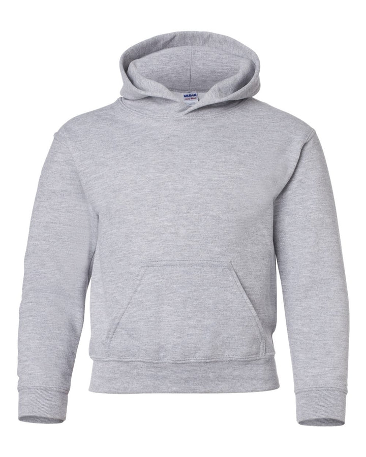 Front View of Sport Grey Heavy Blend™ Youth Hooded Sweatshirt - 18500B