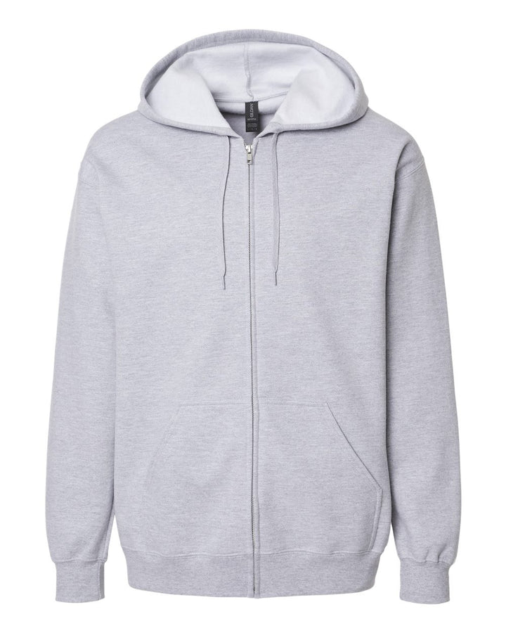 Front View of Sport Grey Softstyle® Full-Zip Hooded Sweatshirt - SF600