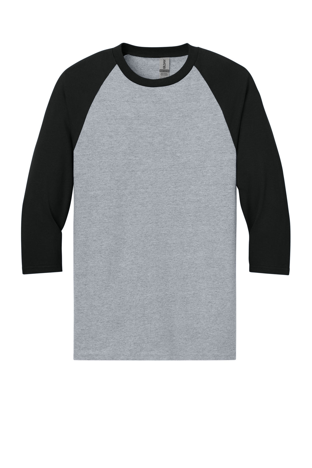 Front View of Sport Grey/Blk Gildan Heavy Cotton 3/4-Sleeve Raglan T-Shirt. 5700