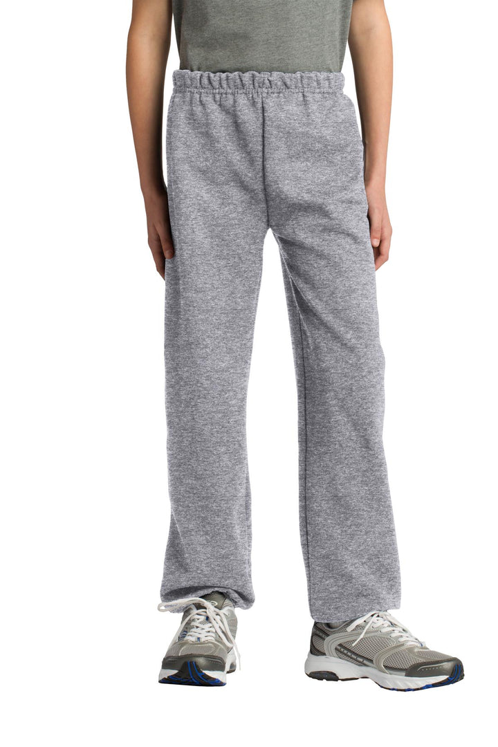 Front View of Sports Grey Gildan Youth Heavy Blend Sweatpant. 18200B