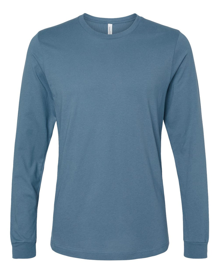 Front View of Steel Blue Jersey Long Sleeve Tee - 3501