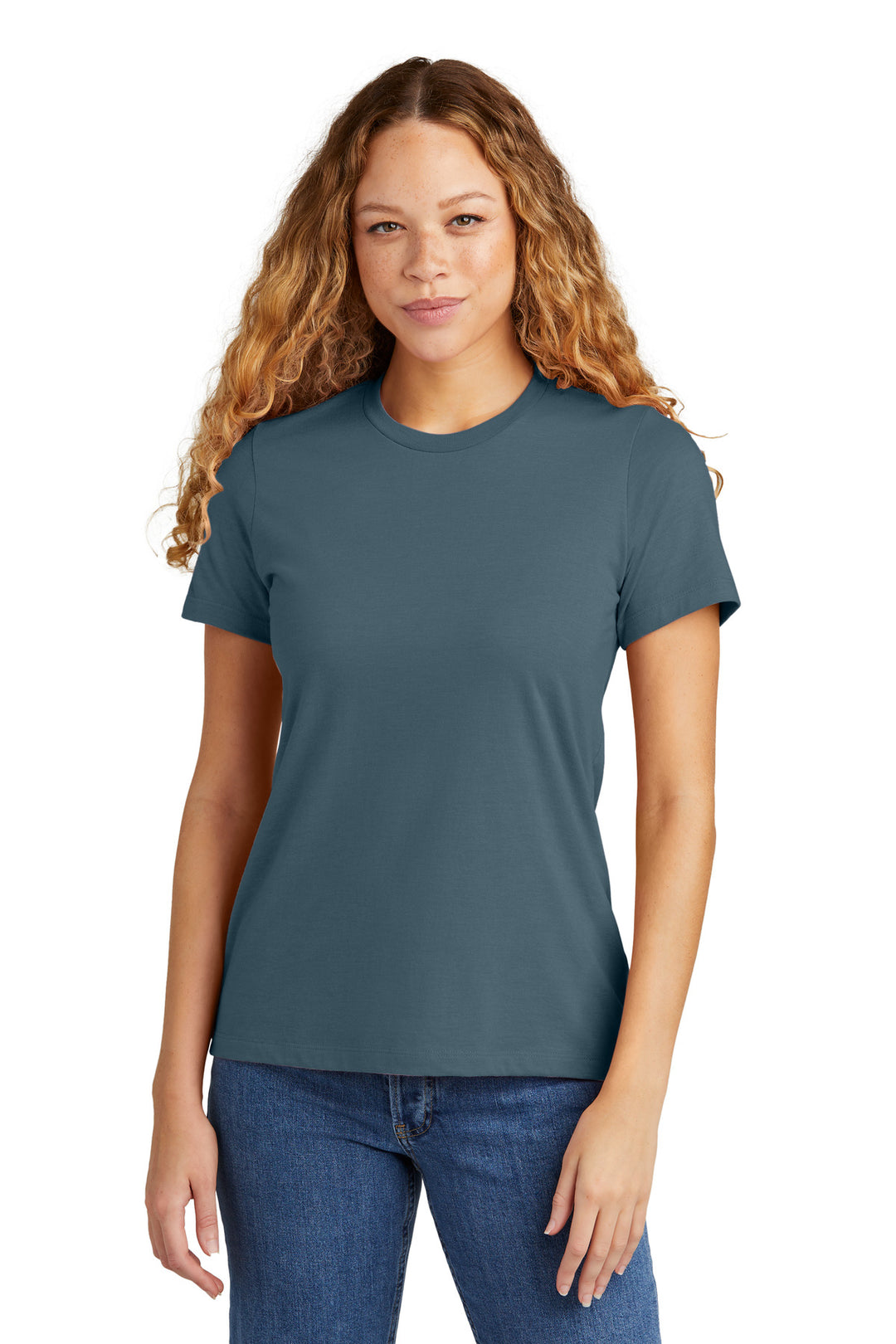 Front View of SteelBlue Gildan Softstyle Women's CVC T-Shirt 64001LCVC