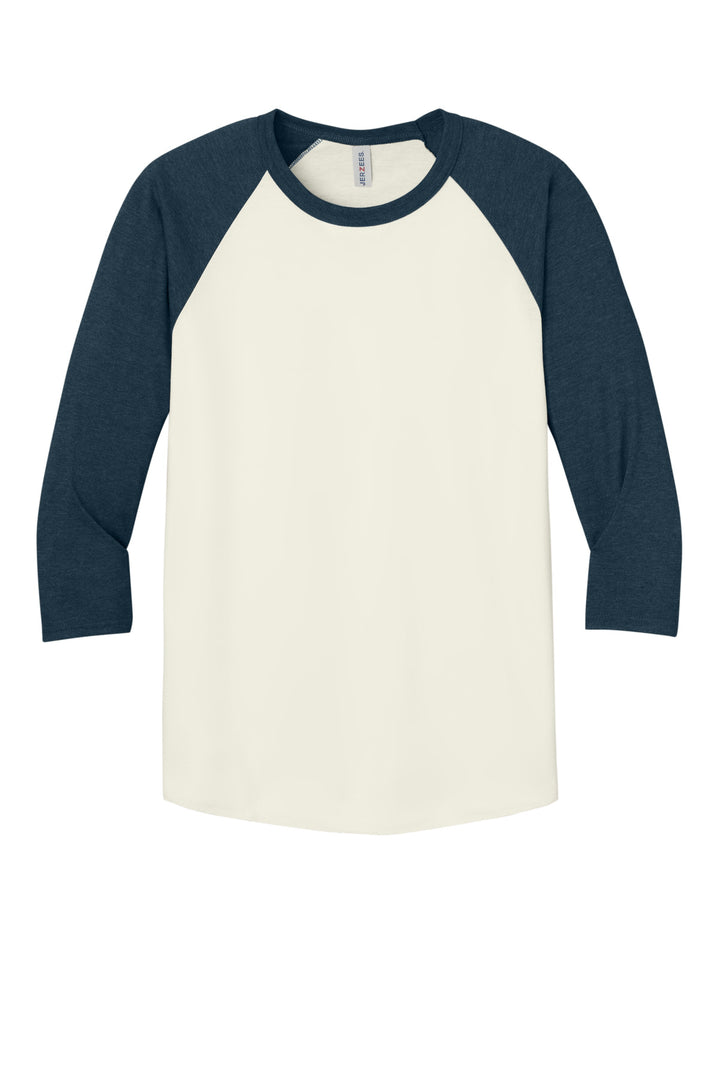 Front View of SwCrH/IdgH Jerzees Unisex Premium Blend Combed Ring Spun 3/4-Sleeve Raglan 560R