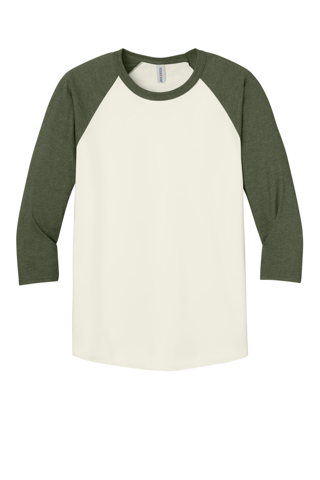 Front View of SwCrH/MlGH Jerzees Unisex Premium Blend Combed Ring Spun 3/4-Sleeve Raglan 560R