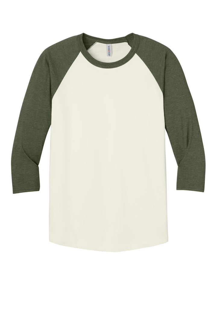 Front View of SwCrH/MlGH Jerzees Unisex Premium Blend Combed Ring Spun 3/4-Sleeve Raglan 560R