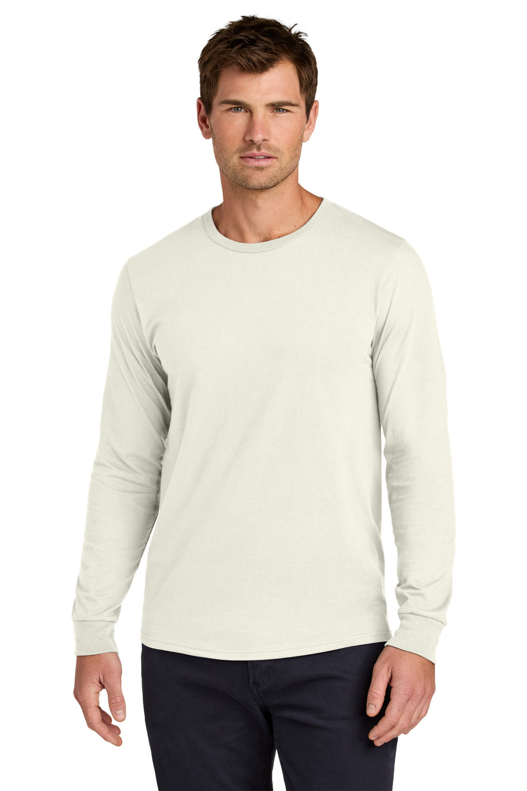 Front View of SwtCrmHthr Jerzees Classics Unisex Cotton Long Sleeve T-Shirt 363L