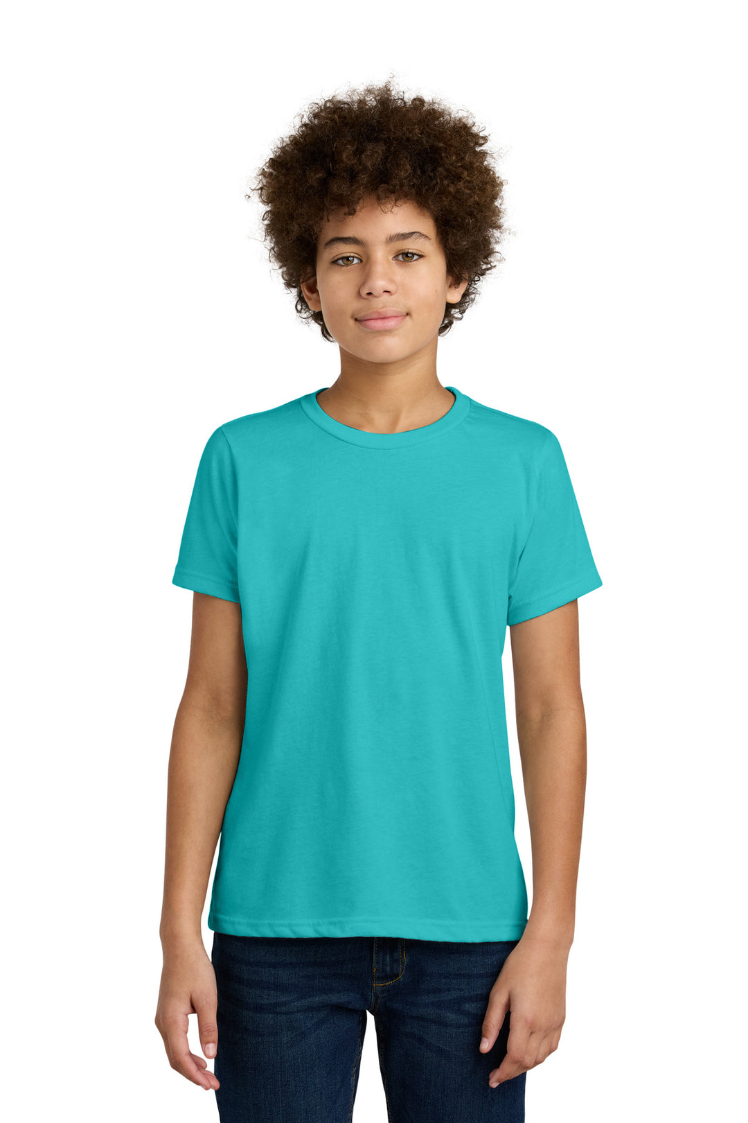 Front View of TahitiBlue Next Level Apparel Youth CVC Tee NL3312