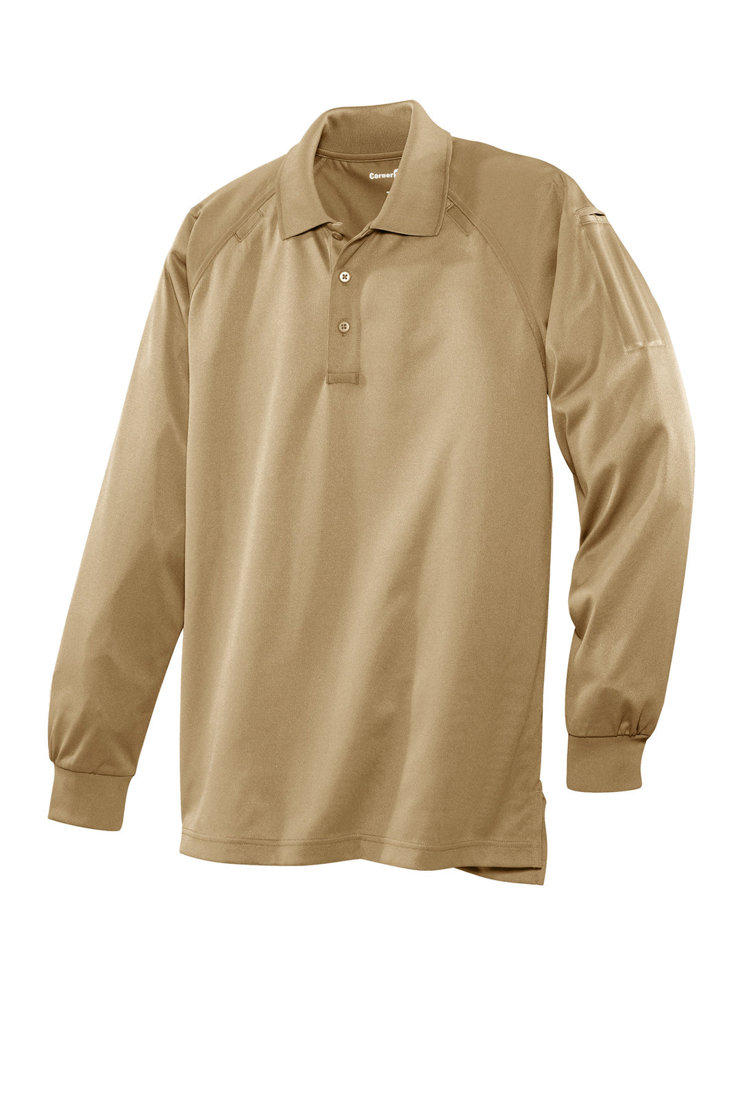 Front View of Tan CornerStone - Select Long Sleeve Snag-Proof Tactical Polo. CS410LS