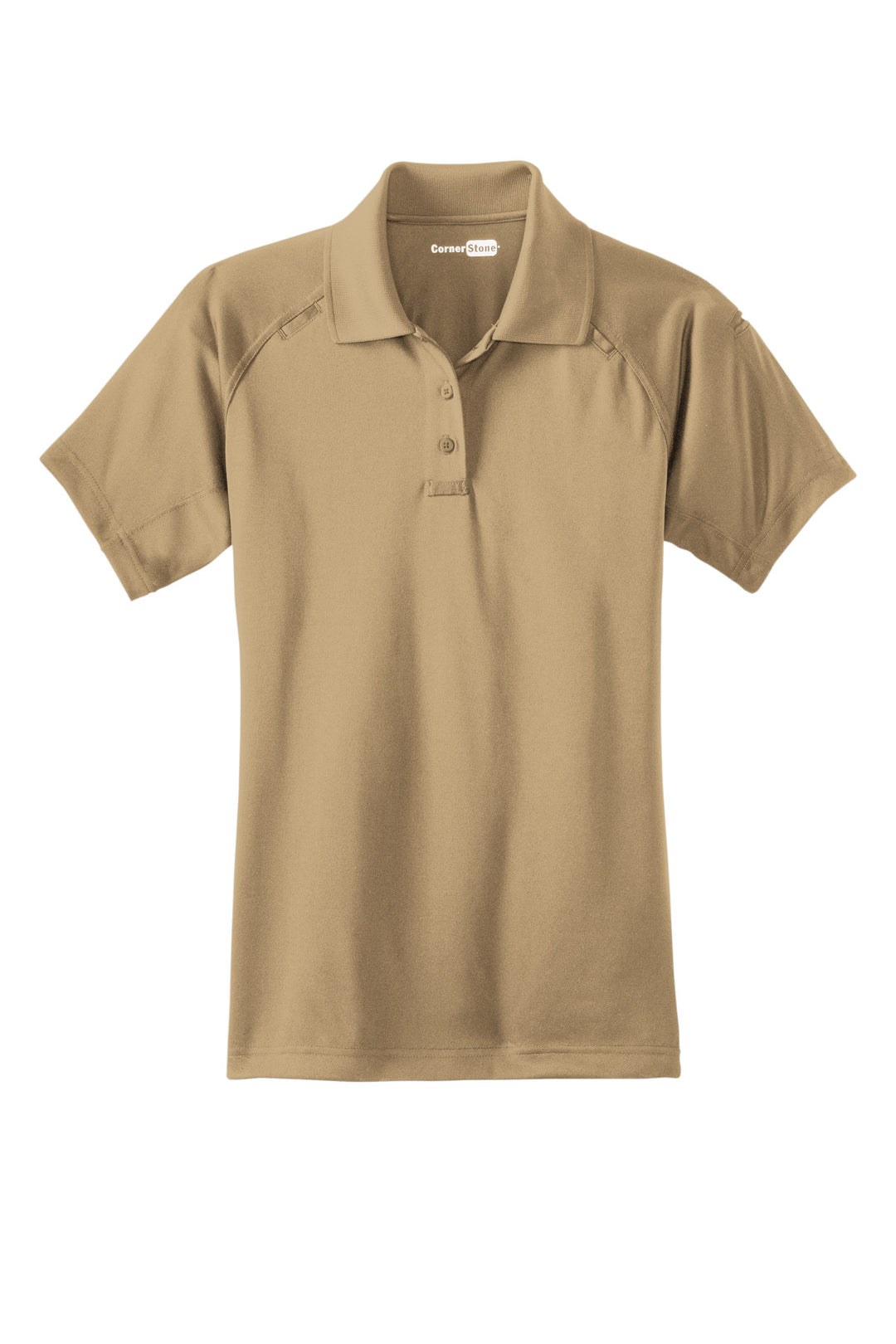 Front View of Tan CornerStone Women's Select Snag-Proof Tactical Polo. CS411