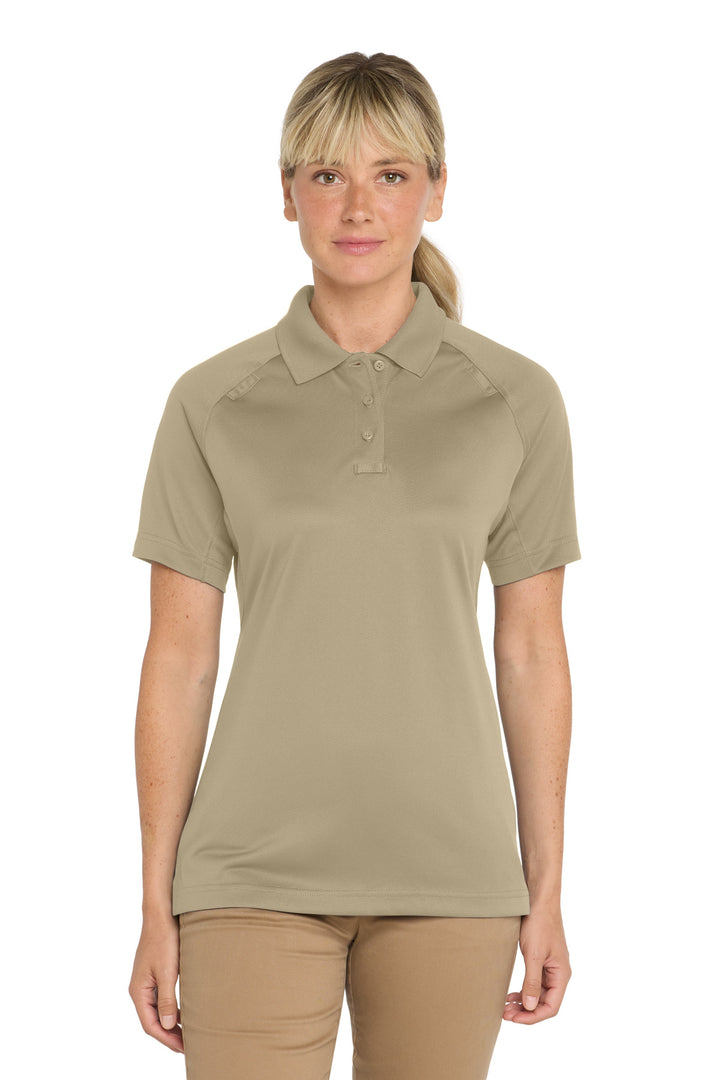 Front View of Tan CornerStone Women's Select Snag-Proof Tactical Polo. CS411